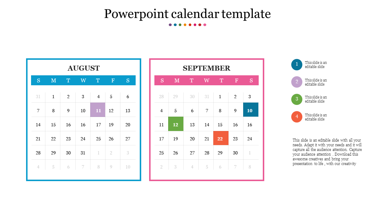 Simple PowerPoint and Google Slides Themes Calendar Template